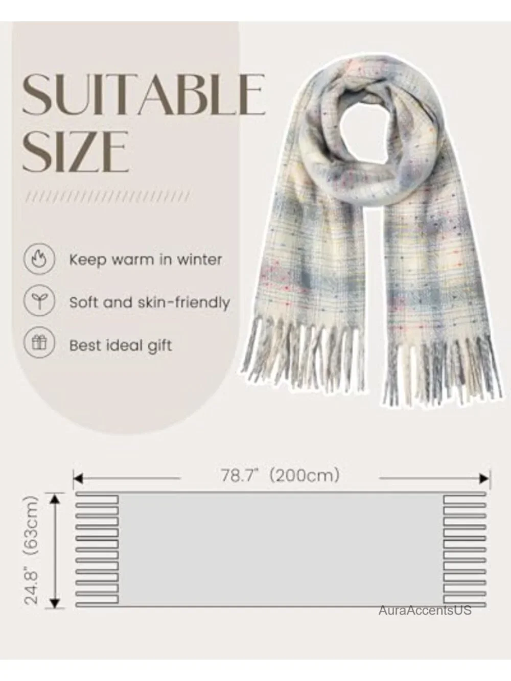 Women's Cozy Blanket Scarf Winter Wrap Shawl with Tassels Soft Anti-Pilling